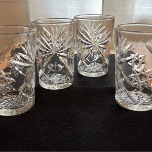 Vintage Anchor Hocking Pressed Cut Glasses Set of Four Tumblers Star Pattern